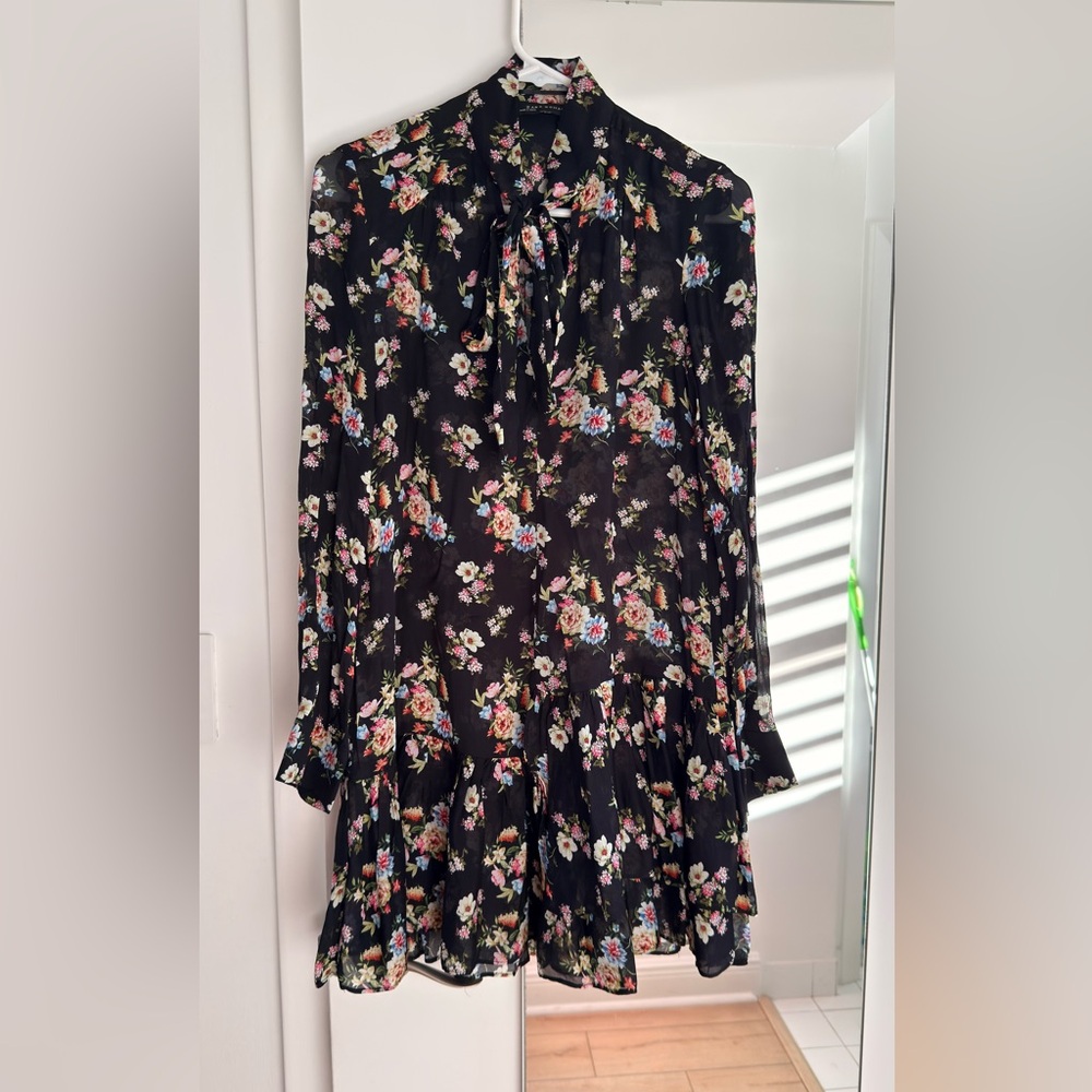 Zara sheer Floral Black Dress